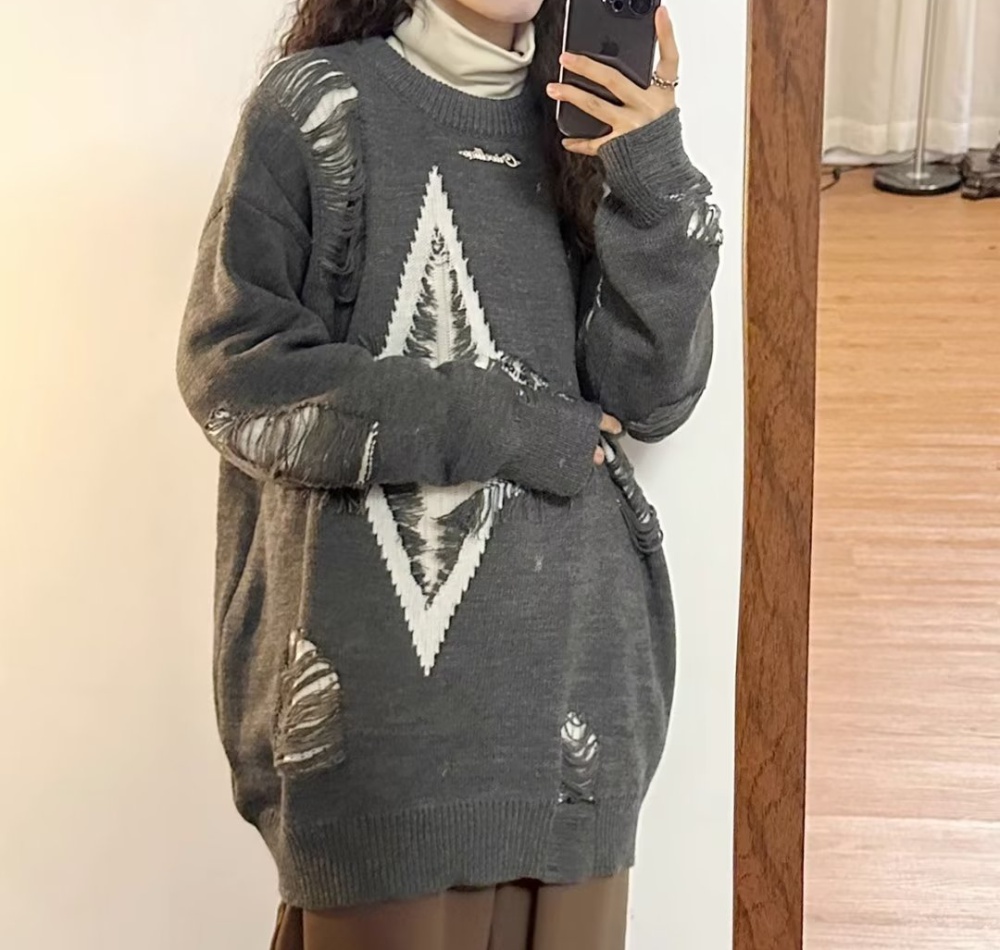 Knitted American style star loose long all-match sweater