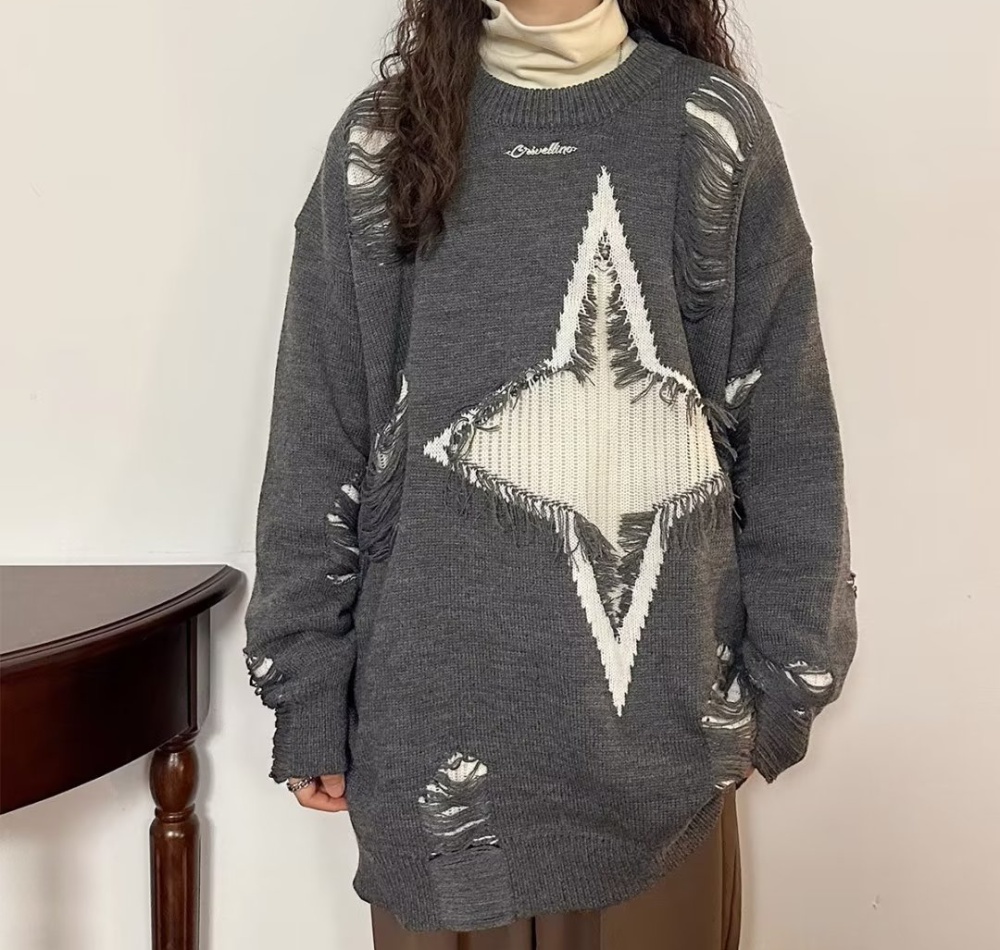 Knitted American style star loose long all-match sweater