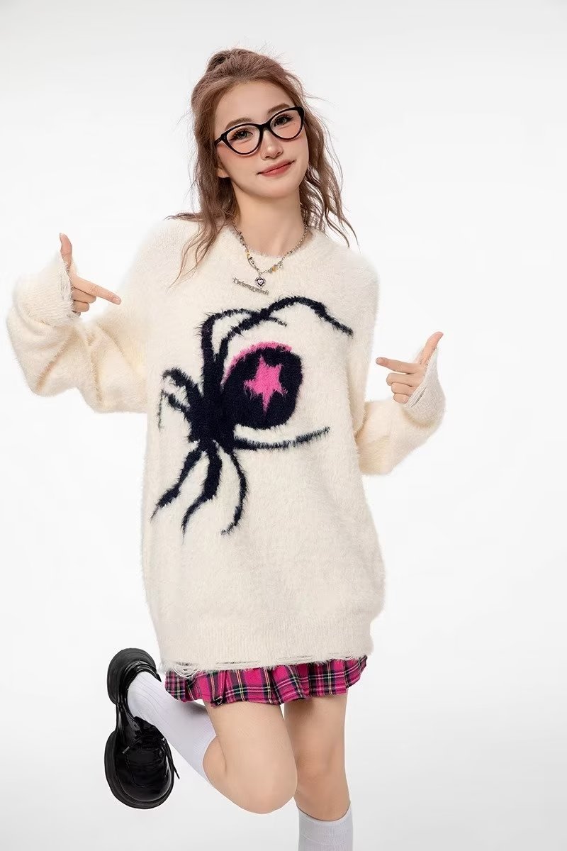 Round neck American style spider stars Casual sweater