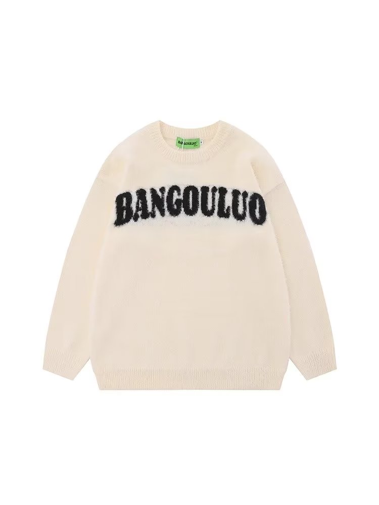 Round neck retro letters sweater long sleeve all-match tops