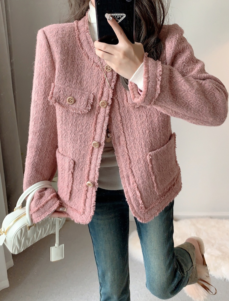 Short ladies autumn and winter pink chanelstyle coat