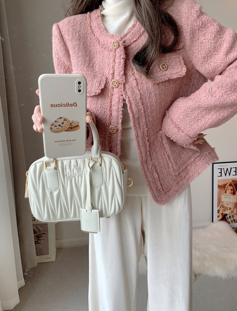 Short ladies autumn and winter pink chanelstyle coat