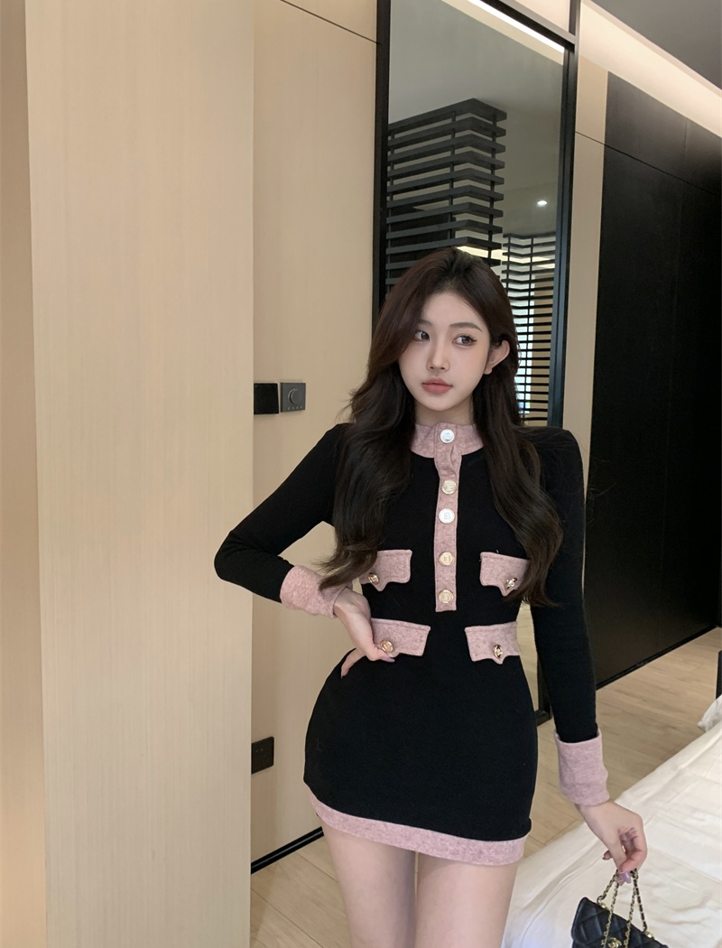 Bottoming knitted autumn package hip slim dress