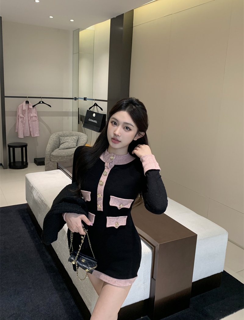 Bottoming knitted autumn package hip slim dress