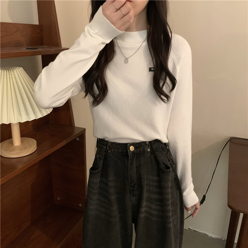 Slim short half high collar knitted pure long sleeve tops