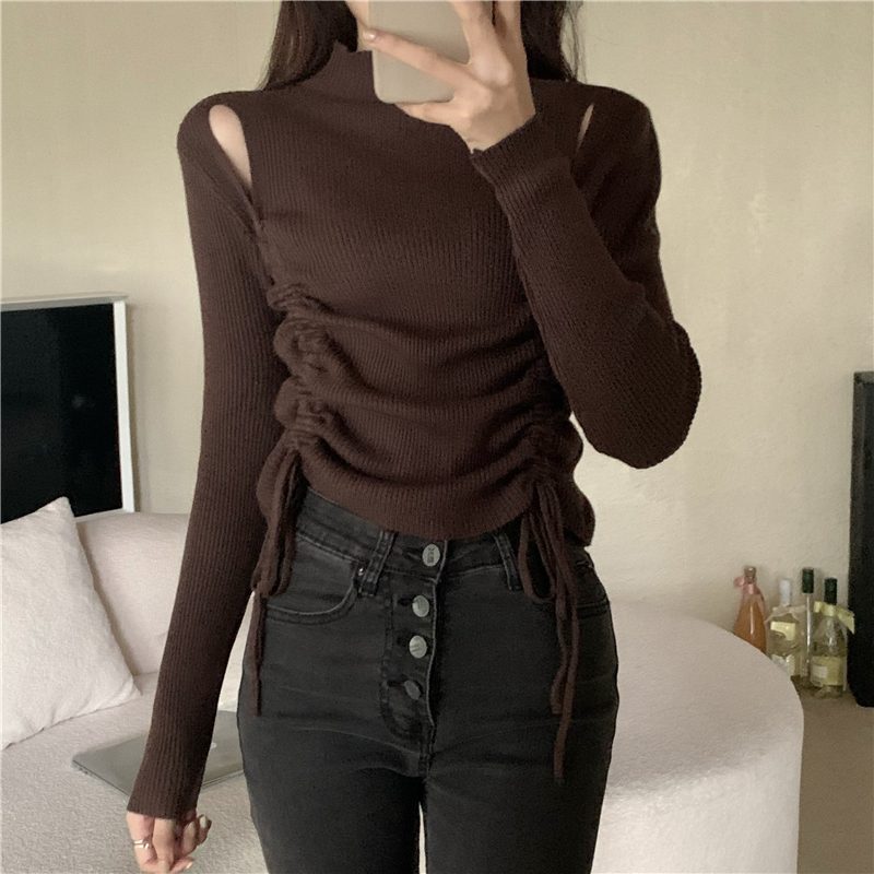 Autumn and winter half high collar tops for women