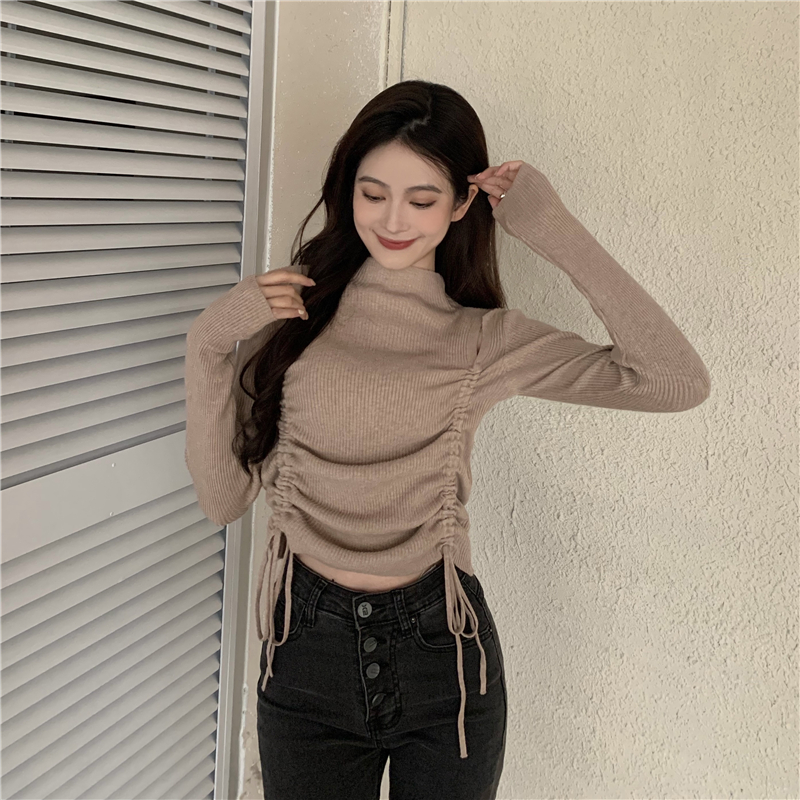 Autumn and winter half high collar tops for women