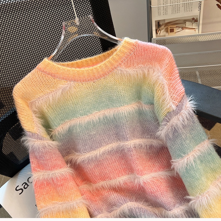 Stripe rainbow gradient knitted pullover sweater