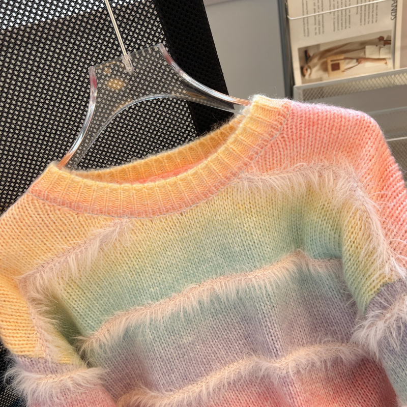Stripe rainbow gradient knitted pullover sweater
