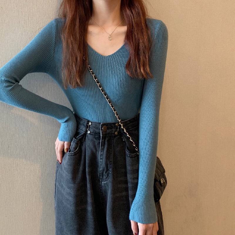 Thermal slim autumn and winter knitted long sleeve tops