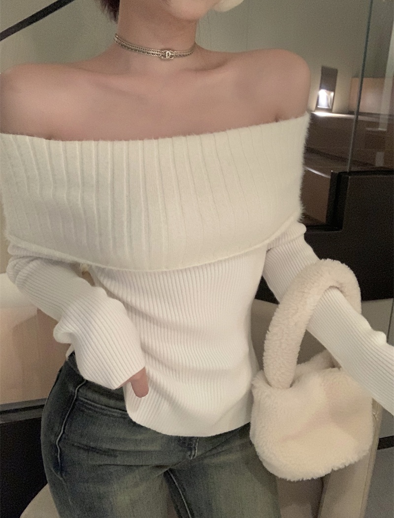 Flat shoulder tops knitted bottoming shirt for women