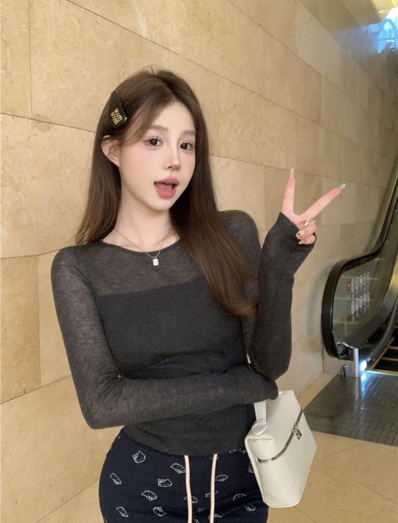 Splice round neck bottoming shirt Korean style knitted tops
