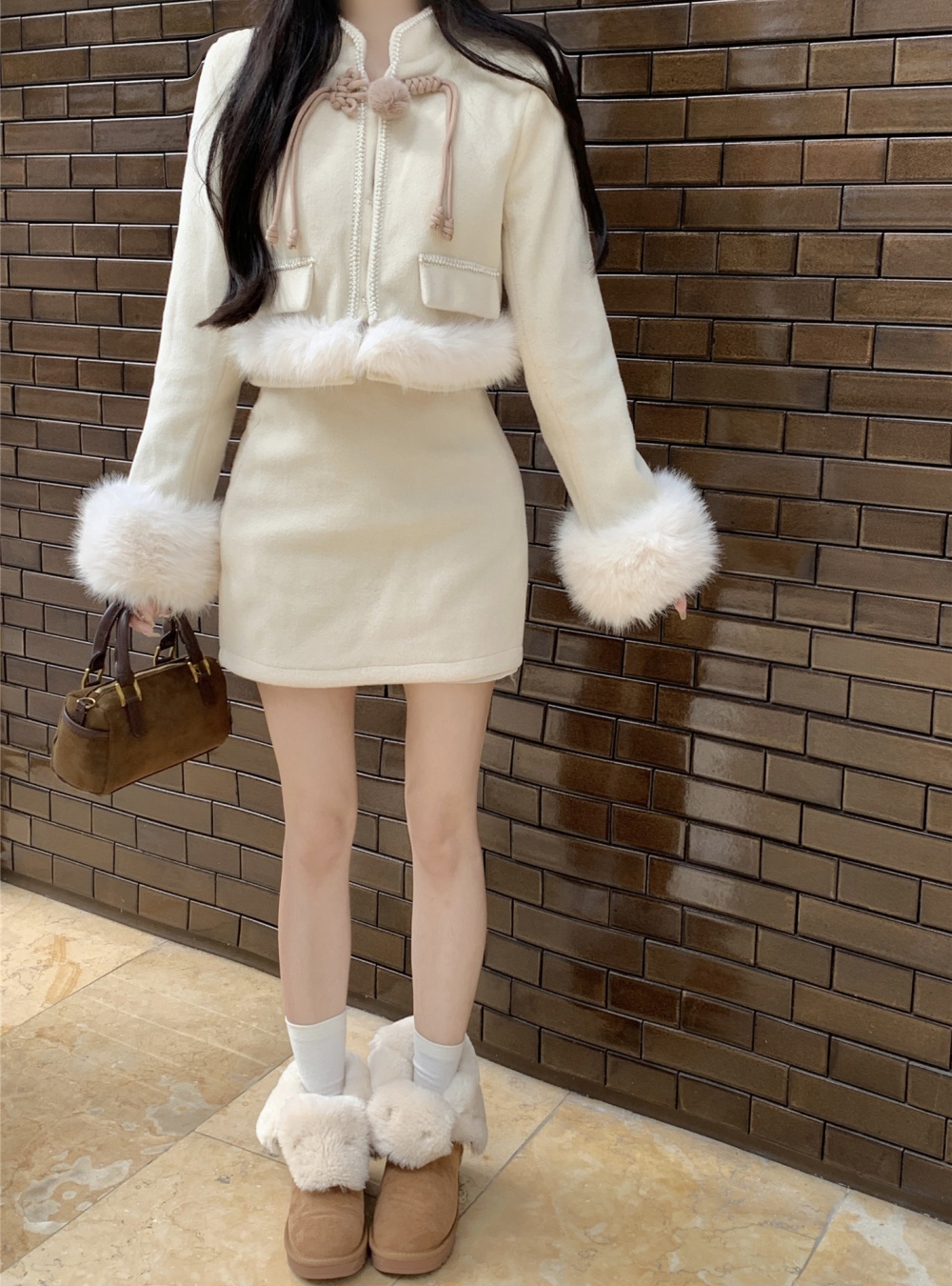 Temperament winter skirt chanelstyle woolen coat 2pcs set