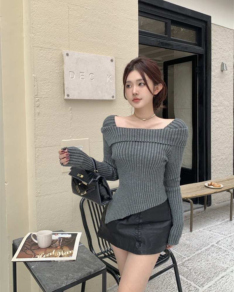 Pit stripe tops autumn and winter hem sweater for women