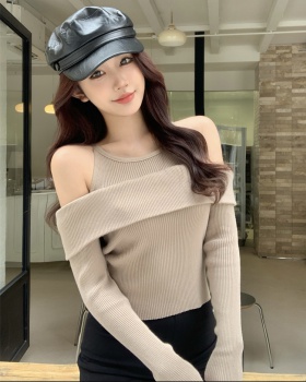 Strapless Pseudo-two sweater autumn and winter niche tops