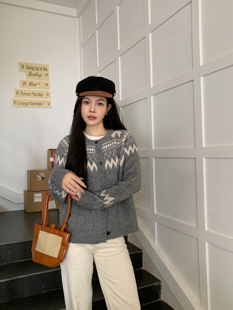 Korean style retro sweater single-breasted coat