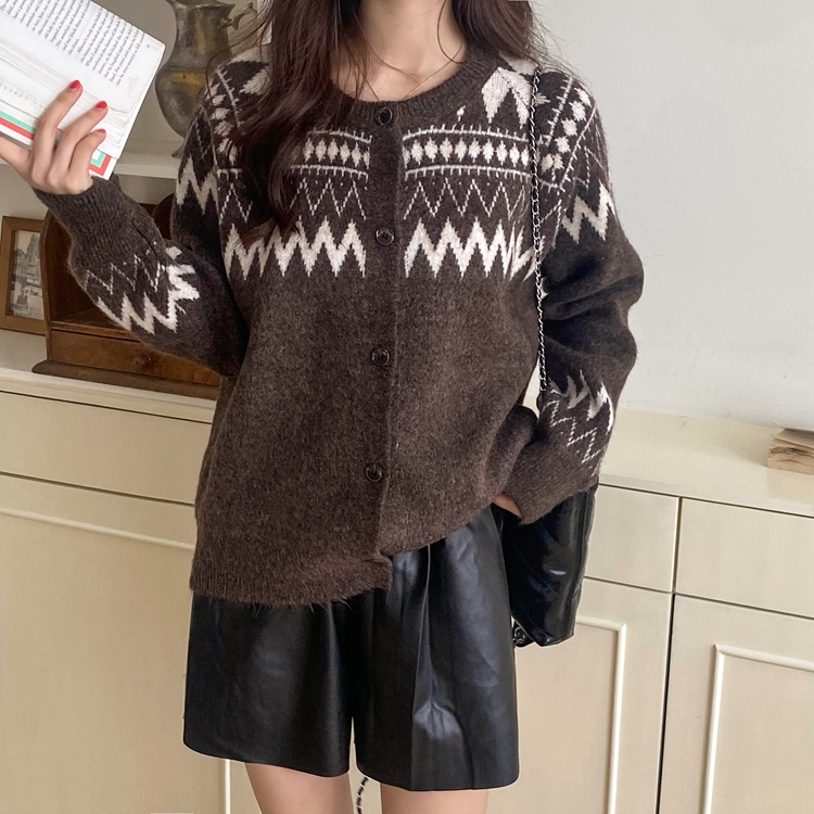 Korean style retro sweater single-breasted coat