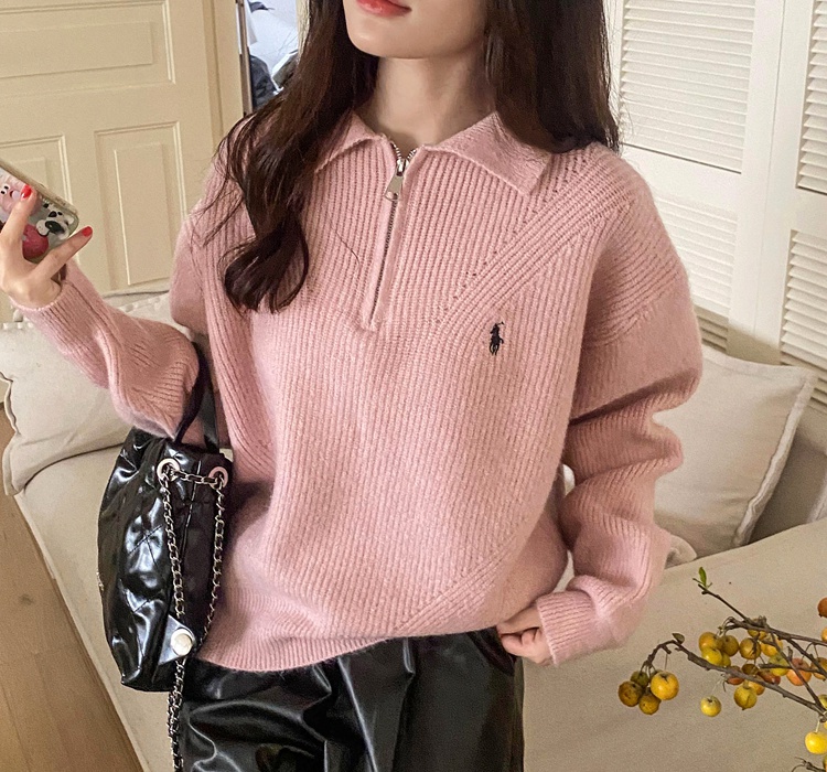 Knitted pure lapel Korean style personality sweater
