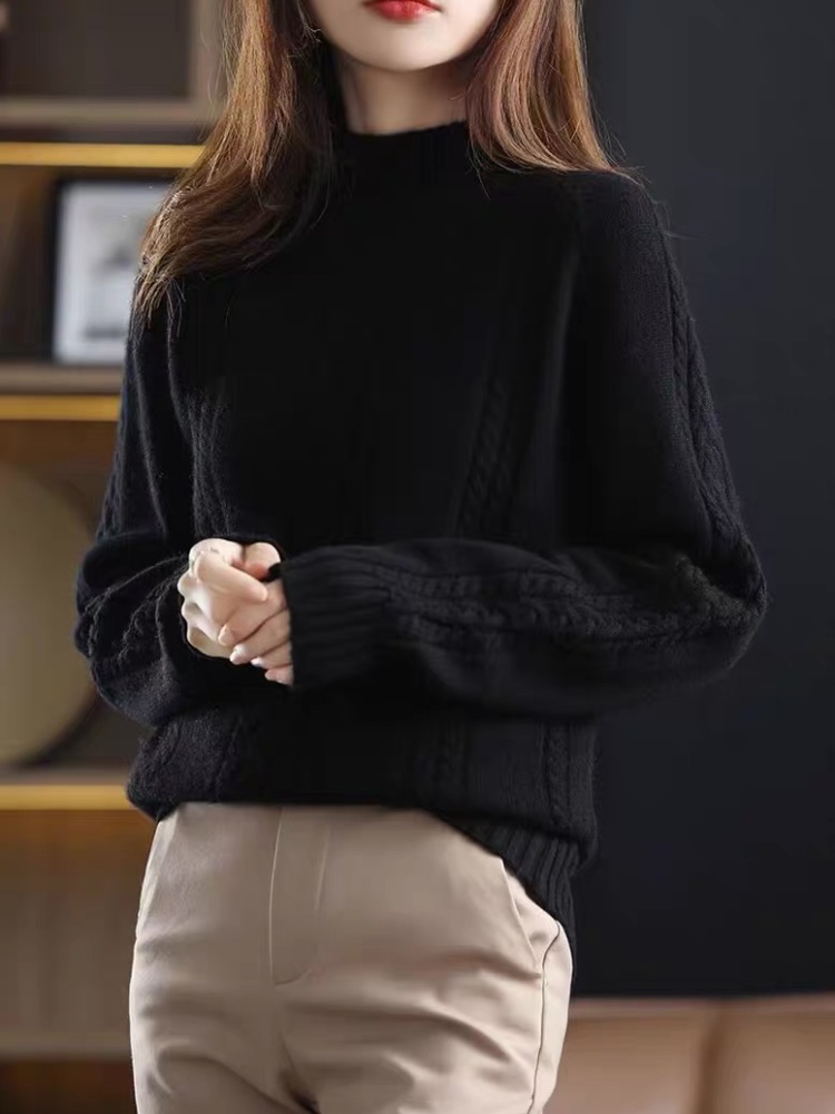 Pullover half high collar winter tops bottoming twist sweater