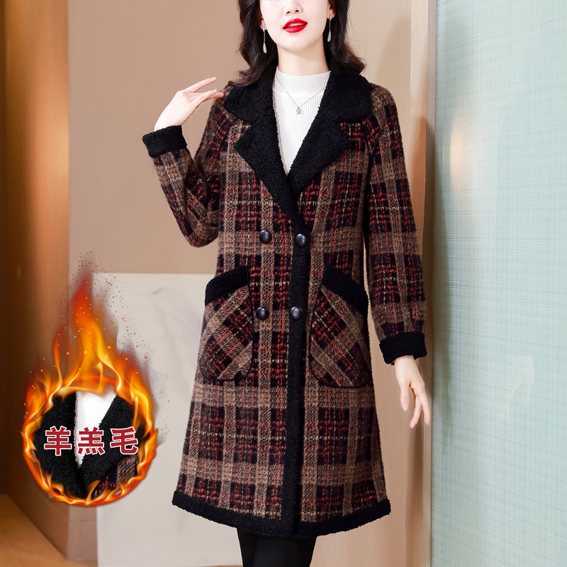 Lamb fur thick overcoat autumn and winter woolen coat for women