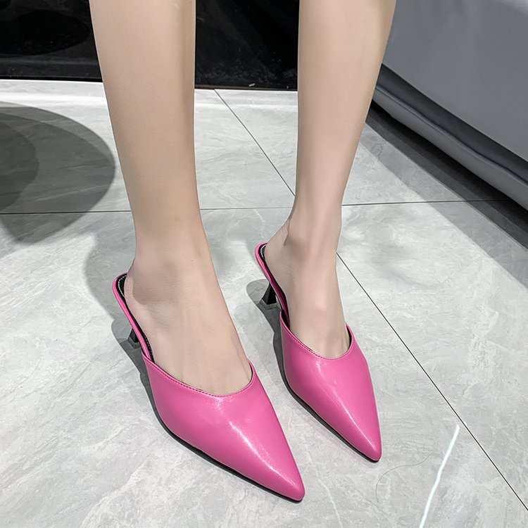 Fine-root summer pointed middle-heel Korean style slippers