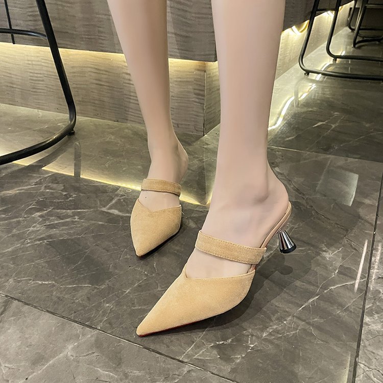 Middle-heel pointed summer slippers for women