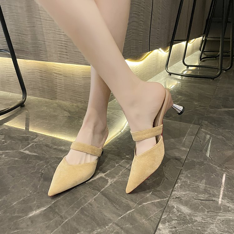 Middle-heel pointed summer slippers for women