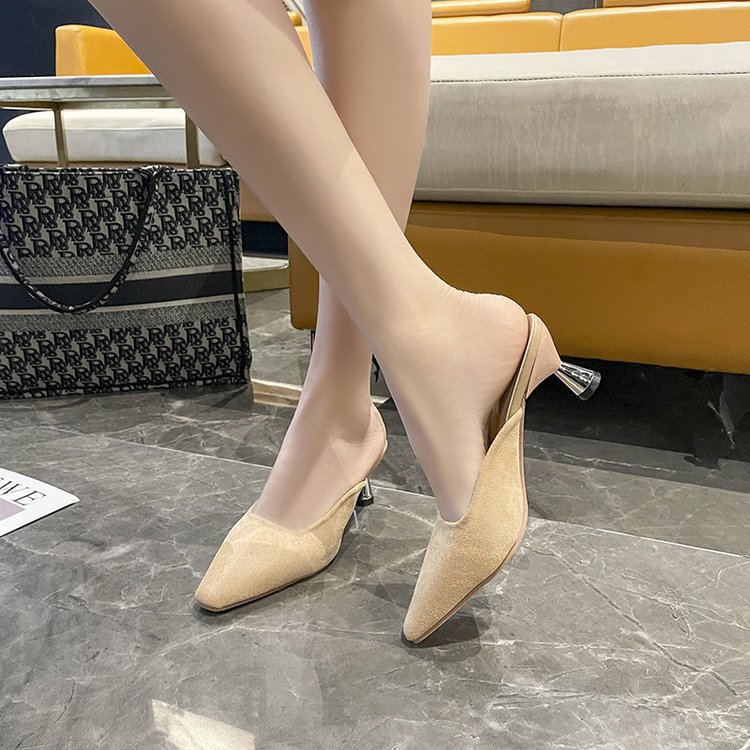 Pointed Korean style middle-heel summer slippers