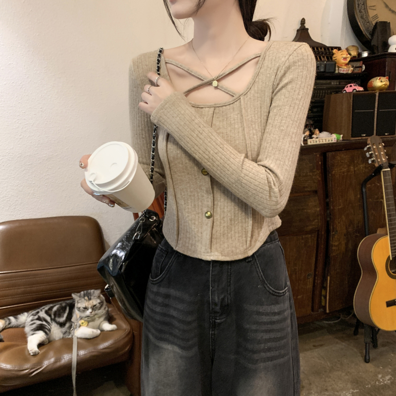 Western style thick T-shirt winter slim tops