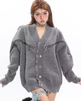 V-neck American style cardigan retro sweater for women