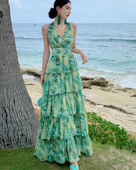 Summer green vacation France style cake sling dress