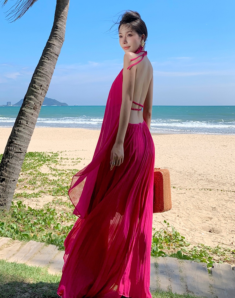 Halter vacation dress beautiful seaside long dress a set