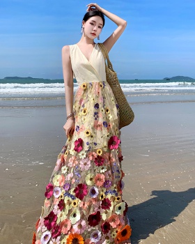 Pinched waist colors dress embroidery formal dress