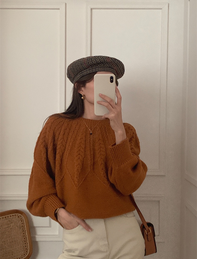 France style Korean style retro pullover round neck sweater
