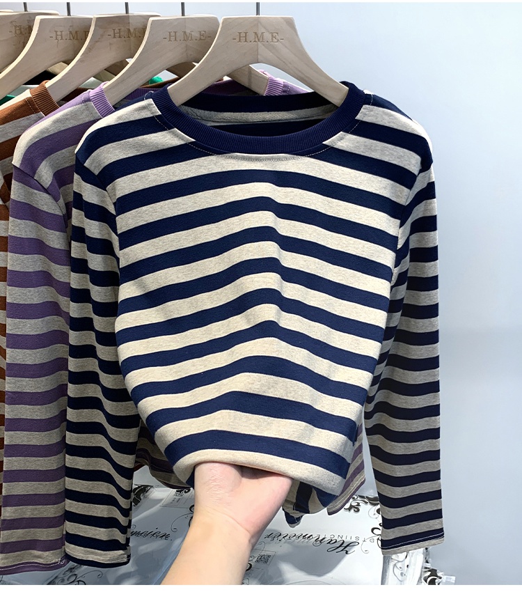 Autumn and winter loose tops stripe Korean style T-shirt for women