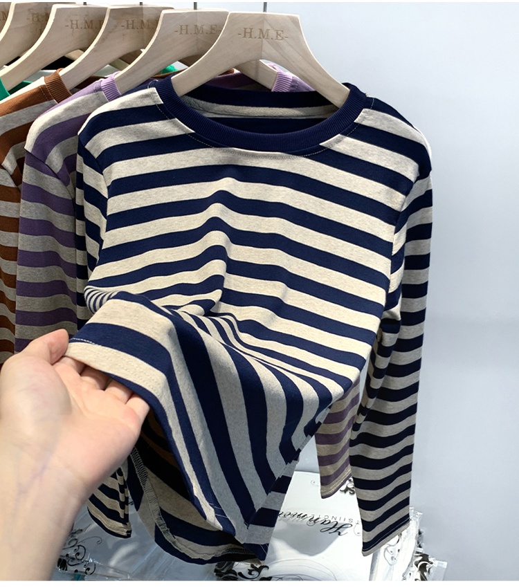 Autumn and winter loose tops stripe Korean style T-shirt for women