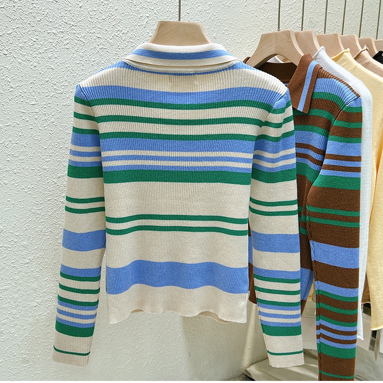 Long sleeve Western style colors stripe sweater for women