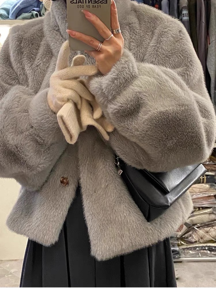 Faux fur temperament cotton coat high collar street coat
