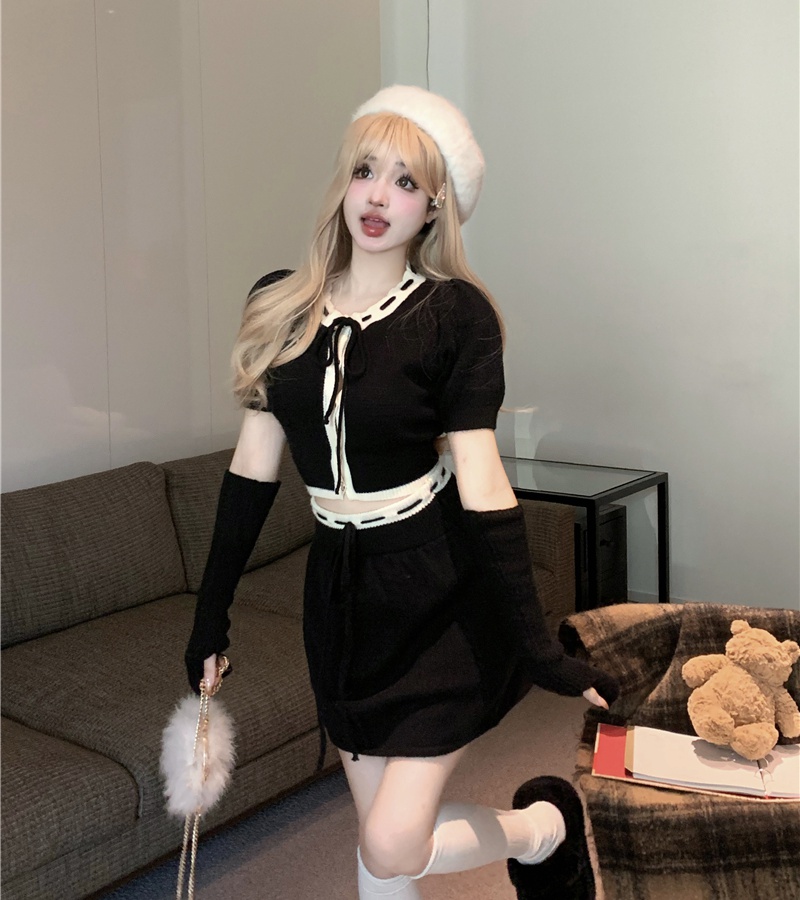 Was white pinched waist tops christmas short skirt a set