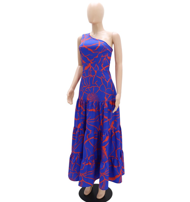 Shoulder long dress printing dress for women