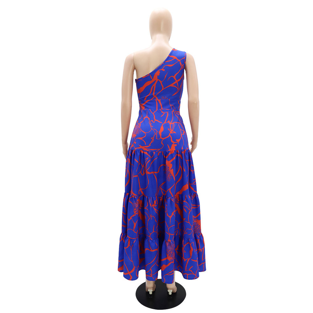 Shoulder long dress printing dress for women