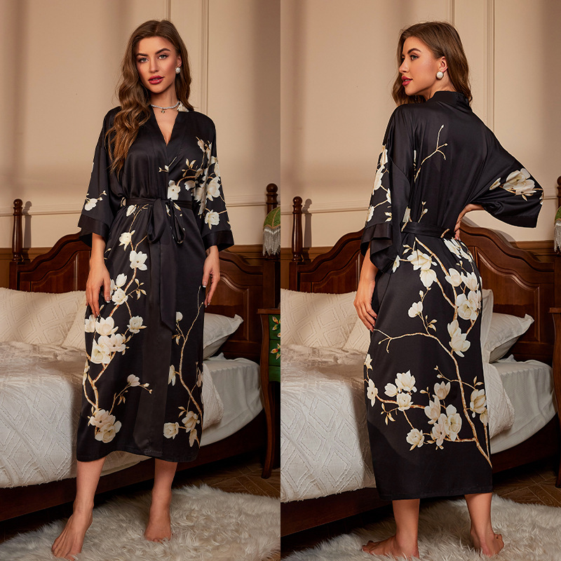 Spring luxurious pajamas spring and summer satin nightgown