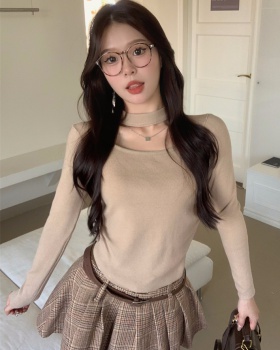 Pure hollow knitted halter clavicle bottoming shirt