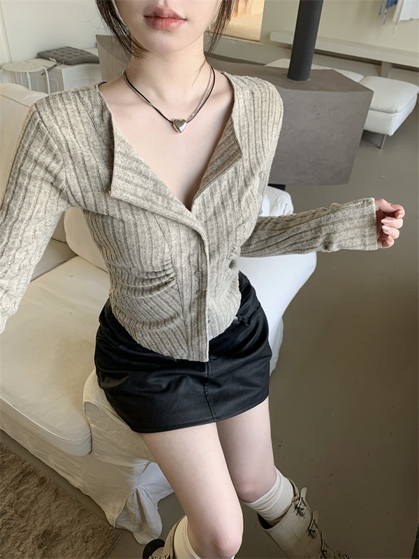 Slim spicegirl long sleeve tops lapel unique sweater