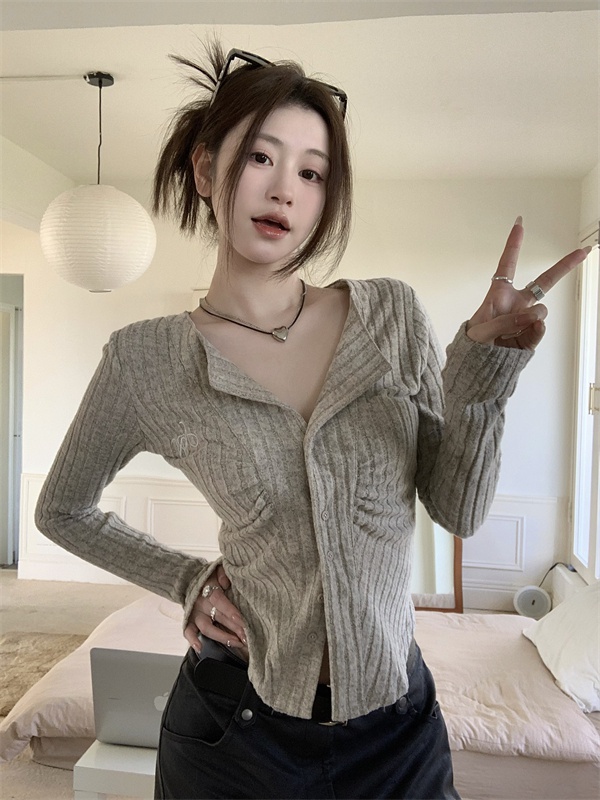 Slim spicegirl long sleeve tops lapel unique sweater
