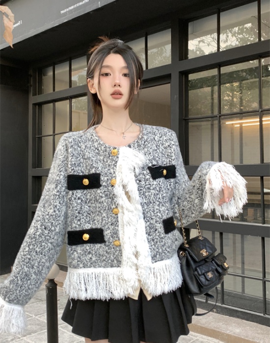 Tassels chanelstyle cardigan splice light luxury coat