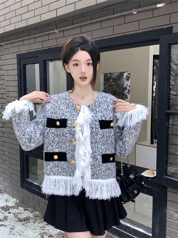 Tassels chanelstyle cardigan splice light luxury coat