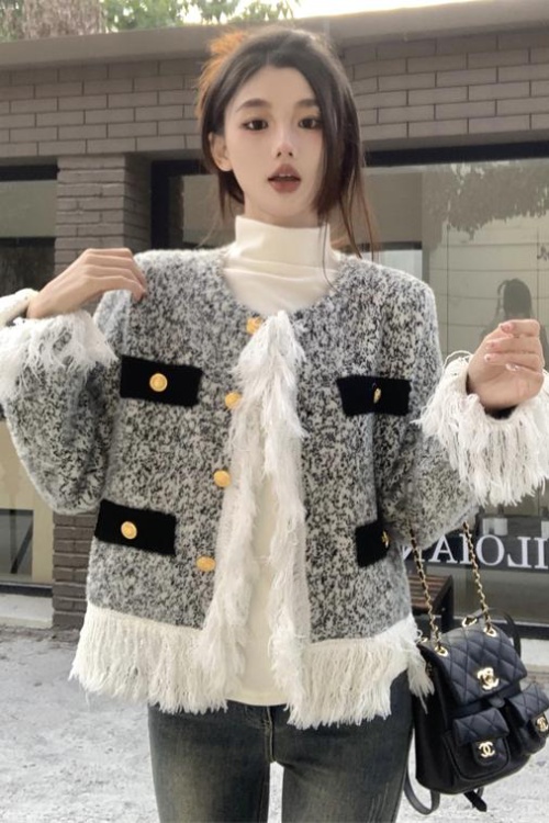 Tassels chanelstyle cardigan splice light luxury coat