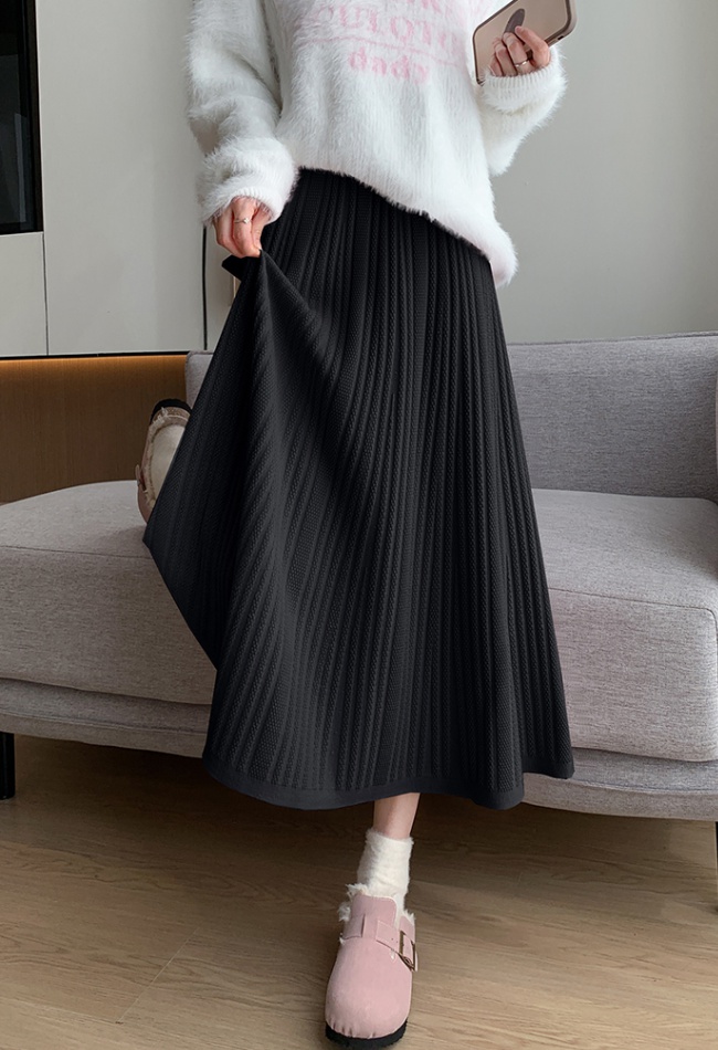 Winter knitted skirt thick A-line long skirt for women