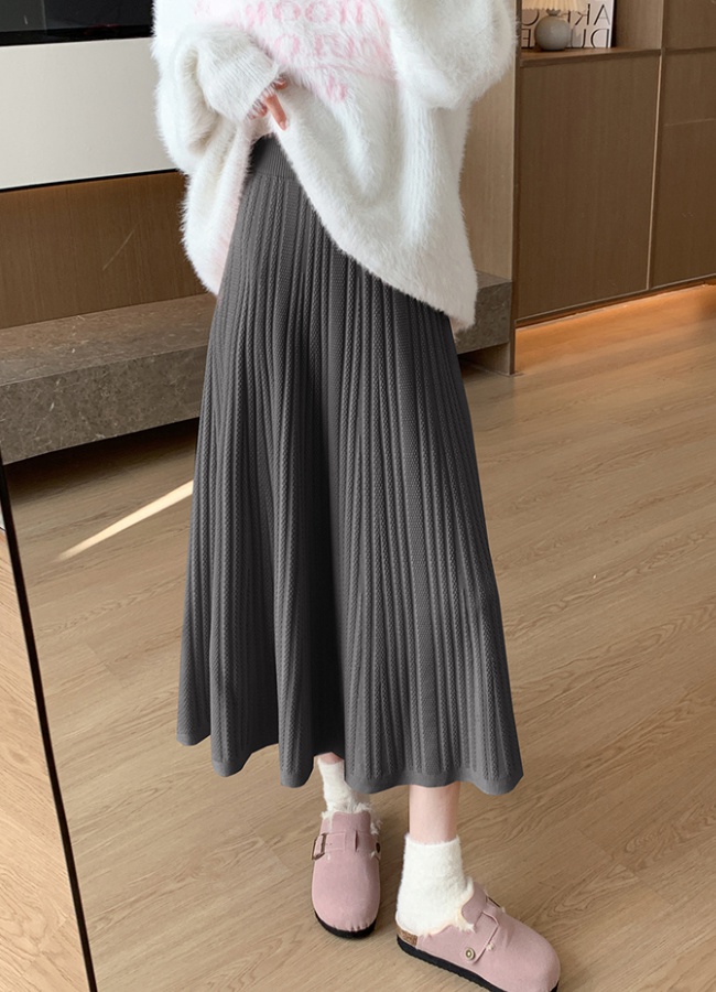 Winter knitted skirt thick A-line long skirt for women